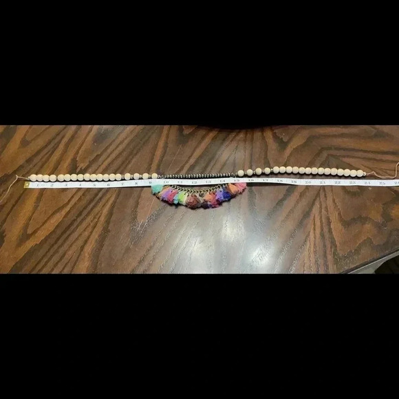 BETSY PITTARD WOODEN BEADS AND MULTI COLOR TASSEL NECKLACE 24” - Picture 3 of 4